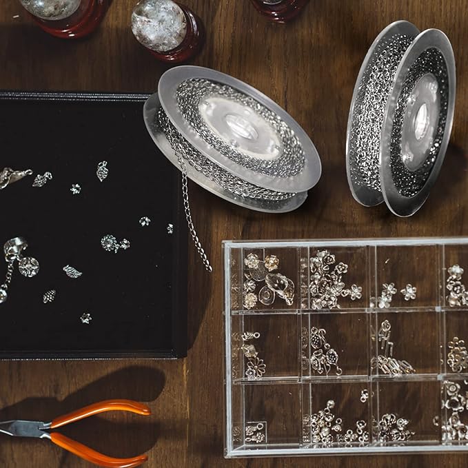 jishi 33ft twisted cable chain 2mm silver stainless steel link chain, jewelry making supplies necklace bracelet extender, diy craft earring findings, metal link chain roll w/lobster clasps, jump rings