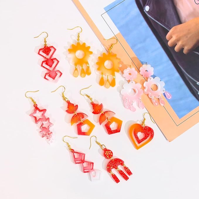 4 Pack Heart Resin Earring Mold Love Heart Star Shape Earring Silicone Molds for Mother's Day UV Casting Epoxy Silicone Molds Jewelry Earring Making Kit with 200 Earring Hook for DIY Crafts Keychains