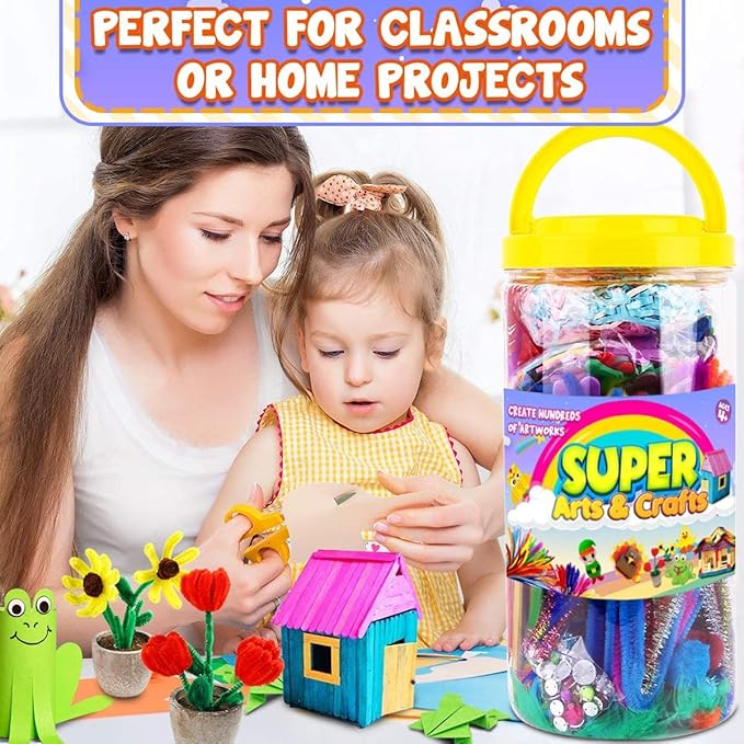 FUNZBO Easter Arts and Crafts School Supplies for Kids-Kindergarten School Supplies Set with Glitter Glue Stick,Glue,Pipe Cleaners Craft and Kids' Scissor,Birthday Gifts for Girls Boys Age 4+