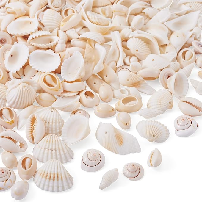 Cheriswelry 210pcs/box 21.5-24.5mm Natural Shell Making Finding Kit Ocean Beach Style Seashell Beads Pendants for DIY Necklace Bracelet Jewelry Making Hole:1.5-1.6mm