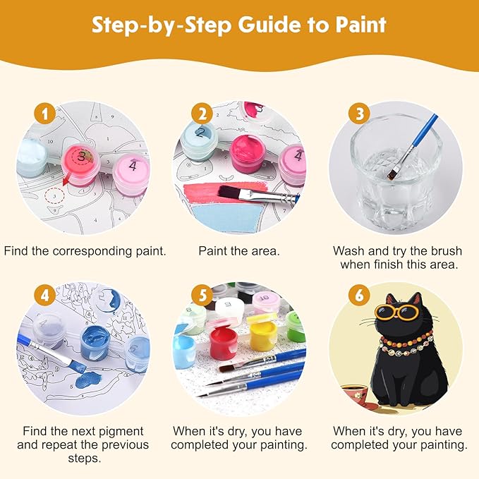 NEWENMO 4 Pack Paint by Number for Kids with Wooden Frame, Funny Cat Paint by Numbers for Kids Ages 8-12, Cute Cats, DIY Acrylic Oil Painting for Beginners for Home Wall Decor 8X8 inch