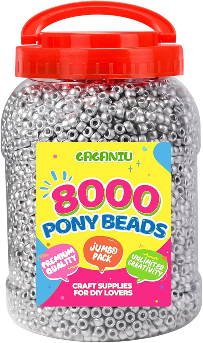 8000 pcs pony beads for bracelet multi-colored making beads bulk for hair braiding diy crafts kandi jewelry key chains and ornaments decorations boxed (silver, x-large)