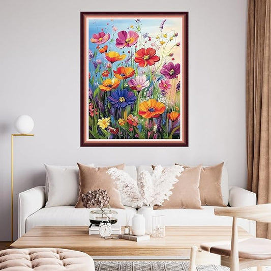 fanxvivy stamped cross stitch kits for beginners full range of cross stitching preprinted embroidery kits for adults, 11ct embroidery pattern needlepoint kits-colorful flowers 16x20 inch