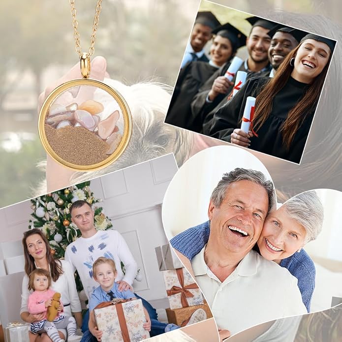 UNICRAFTALE 3 Sets Real 18K Gold Plated Memory Locket Charm Stainless Steel Flat Round DIY Picture Photo Necklace Making Kit Crystal Locket Pendants Glass Floating Charm for Jewelry Making