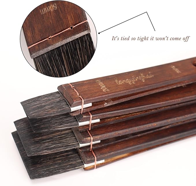 Hake Brushes Set of 4 (20,30,40,50) - Squirrel Blend Watercolor Brushes - Stained Birch Short Handle - Ideal for Washes (Yellow-Brown, Large Size (Clothes, Print Etc))