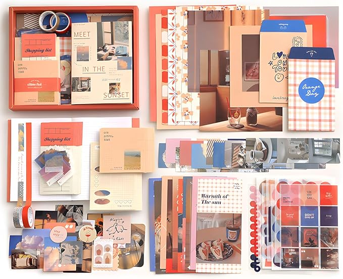 YagCu Aesthetic Scrapbook Kit, Sunset Junk Journal Supplies, Vintage Journaling and Scrapbooking Set, Bullet Journals Materials, Large Collection for Women Adults Beginners, Arts Craft