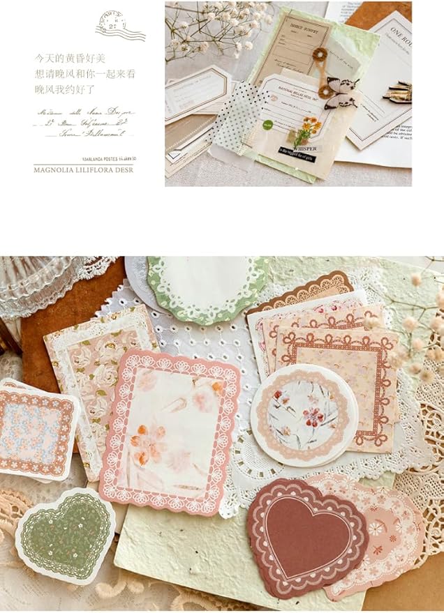 Alideco 400pcs Scrapbook Paper Vintage Lace Film Border Scrapbooking Paper for Journaling Supplies, Decorative Craft Paper for Junk Journals (huiyixuzhang)