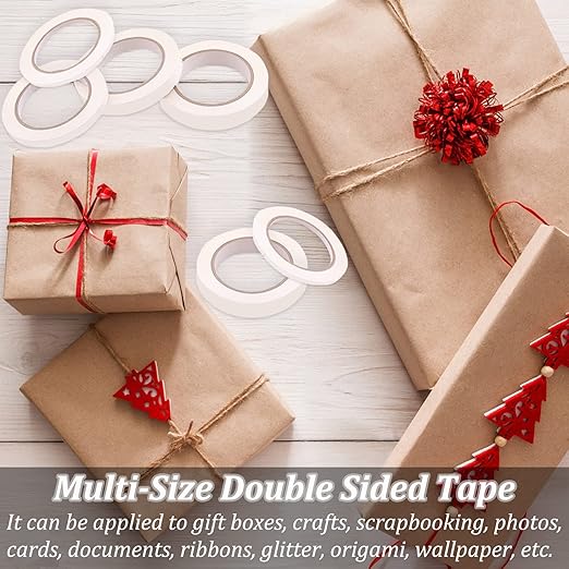 Double Sided Tape for Crafts, 6 Rolls Multi-Size Double-Sided Adhesive Tape for Arts, Photography, Gift Box, Scrapbooking, Card Making, Paper Backing