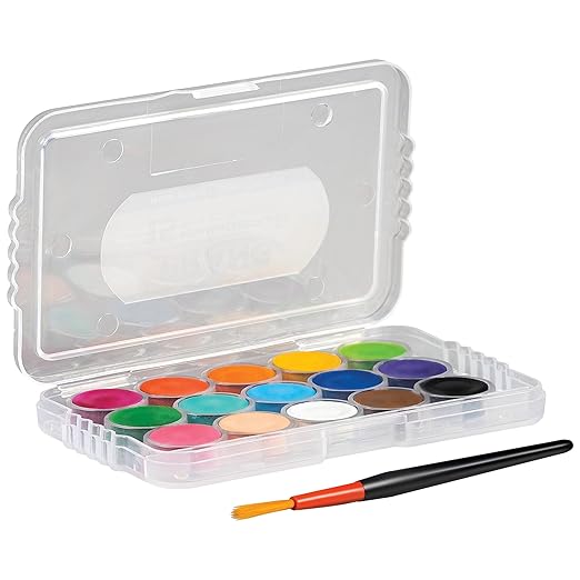 Prang Mini Watercolor Paint Sets, (Bulk Pack of 24) Palette Tray and Brush, 15 Assorted Colors, Art Party Favors, Prizes, Stocking Stuffers