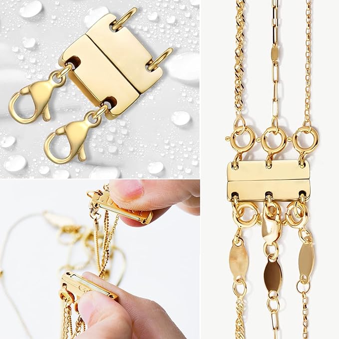 layering magnetic necklace clasp,18 k gold and silver separator for stackable necklaces