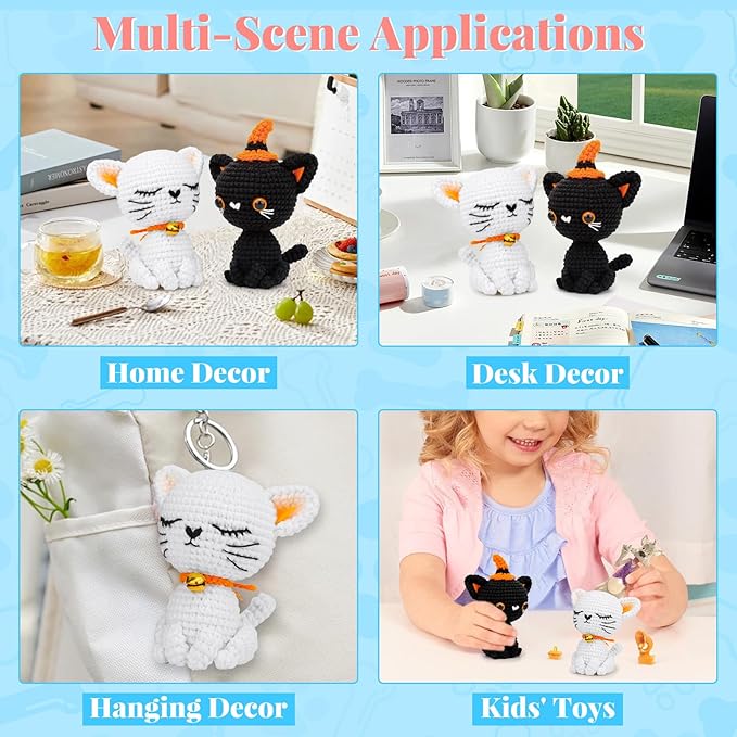 Pnytty Crochet Kit for Beginners, Crochet Animal Kit, 2PCS Cat Starters Crochet Kits Knitting Kit with Yarn, Crochet Hooks, Video Tutorials, Easy Crocheting for Adults Craft