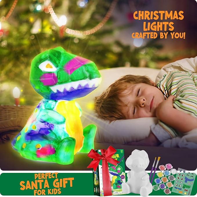 laoese paint your own dinosaur lamp kit, art supplies kids paint set, arts and crafts for kids ages 8-12, dinosaur toys girls boys halloween birthday christmas gifts ages 3 4 5 6 7 8 9 10 11 12+