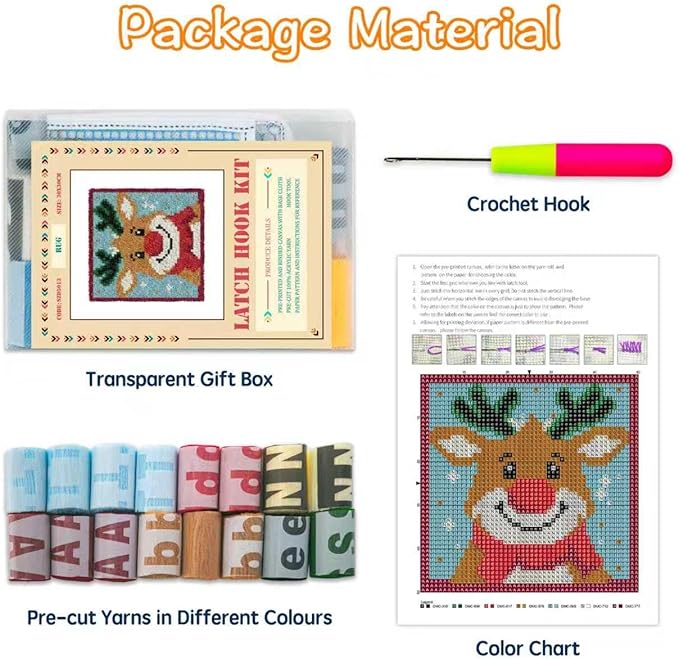 Yglnden Latch Hook Kits for DIY Rug Crafts Insect Pattern Color Printed Canvas,Latch Hook Kits for Beginners Handmade Needlework Crafts Home Decoration,12"x12"