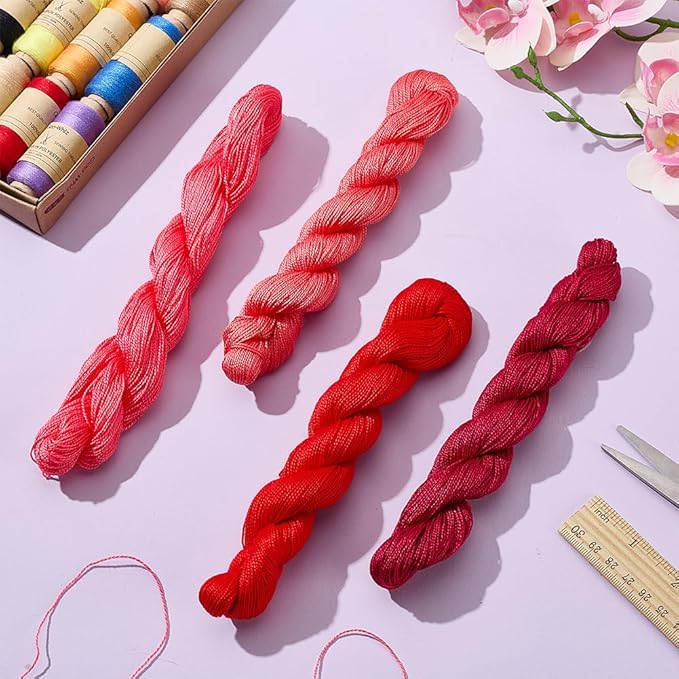 FREEBLOSS 4 Pcs Sashiko Thread Sashiko Skein 4 * 100 M Pure Cotton Embroidery Thread Japanese Sewing Threads Quilting & Embroidery Sewing Kit Supplies 4 Red Theme Colors
