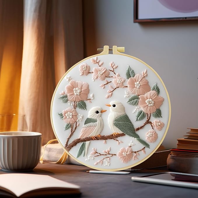 JOZYSH 11CT Embroidery Kit for Beginners Adult, Hummingbird Embroidery Kit for Beginners Include Embroidery Cloth Hoops Threads for Craft Lover Hand Stitch with Embroidery Skill Techniques