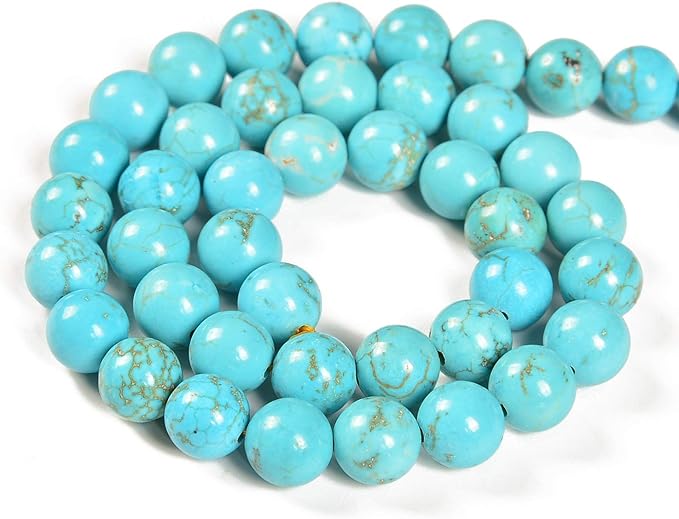 36pcs 10mm Natural Stabilized Blue Turquoise Gemstone Round Spacer Loose Stone Beads for Jewelry Making 15.5" 1 Strand (Stabilized Blue Turquoise, 10mm 36Beads)