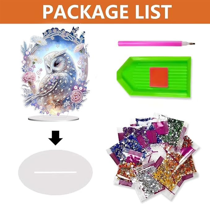 hyzsj DIY Diamond Desktop Ornament Owl, Crystal Diamond Art Painting Tabletop Ornaments Single Sided, Diamond Ornament for Adult Beginner Home Office Decor Crafts Gift