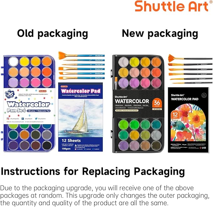 Shuttle Art 43 Pack Watercolor Paint Set, 36 Colors Watercolor Paint Pan Set with 6 Brushes and 1 Watercolor Pad for Beginners, Artists, Kids & Adults Watercolor Painting, Bullet Journal, Calligraphy