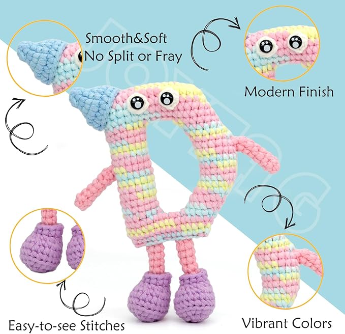 3 Pack Rainbow Beginners Crochet Yarn Pink Blue Yellow Cotton Crochet Yarn for Crocheting Knitting Beginners with Easy-to-See Stitches Cotton-Nylon Blend Crochet Yarn for Beginners Crochet Kit(3x50g)