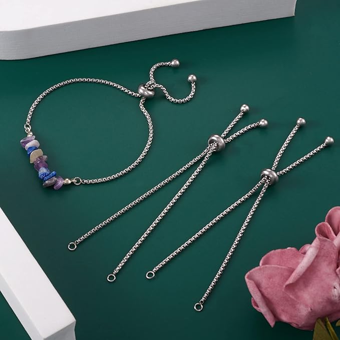FASHEWELRY 10Pcs Stainless Steel 9" Slider Extender Box Chain Bracelet Adjustable with Ball End for Bracelet Jewelry Making