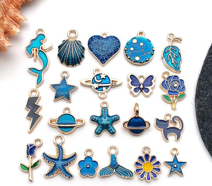 WOCRAFT 40pcs 20 pairs Assorted Enamel Bracelet Charms for Jewelry Making DIY Necklace Bracelet Earrings Keychain Crafting Charms Kit Crafts (Blue-SN995)