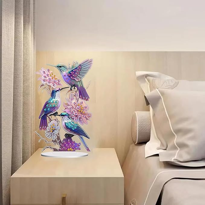 hyzsj DIY Diamond Desktop Ornament Hummingbird, Crystal Diamond Art Painting Tabletop Ornaments Single Sided, Diamond Ornament for Adult Beginner Home Office Decor Crafts Gift