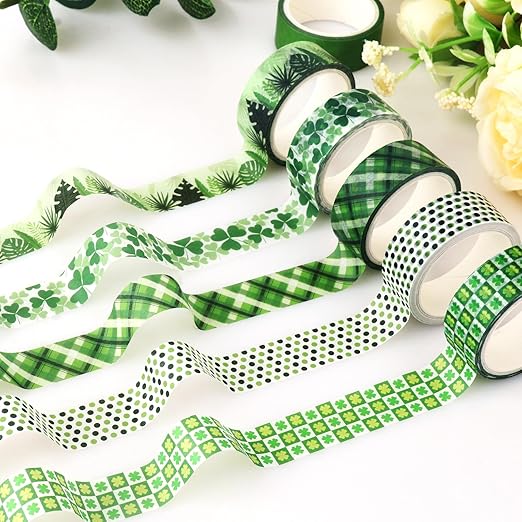 Green Decorative Tape Set 20 Rolls St. Patrick's Day Washi Tape Lucky Shamrock DIY St Patrick Day Masking Tape for Irish Holiday Kids Craft Notebook Scrapbooking & Stamping Supplies