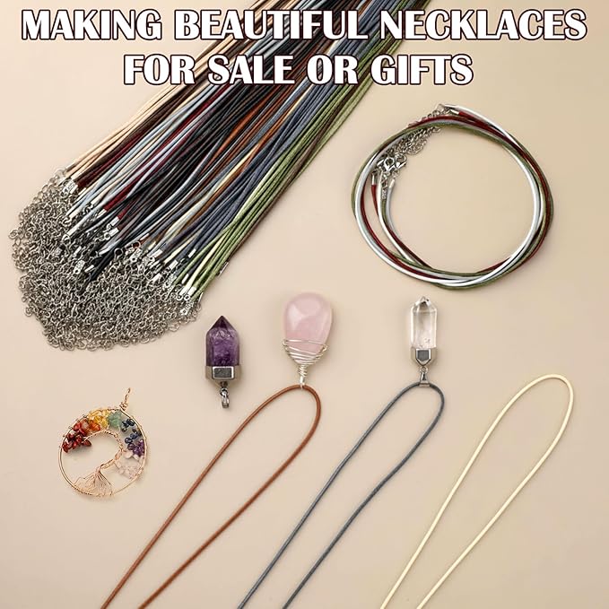 Tudomro 100 Pieces Waxed Leather Necklace Cord Bulk with Clasp Necklace Bracelet Chains String Rope Cord for Jewelry Making Pendants Charms(Multicolor,24 Inch)
