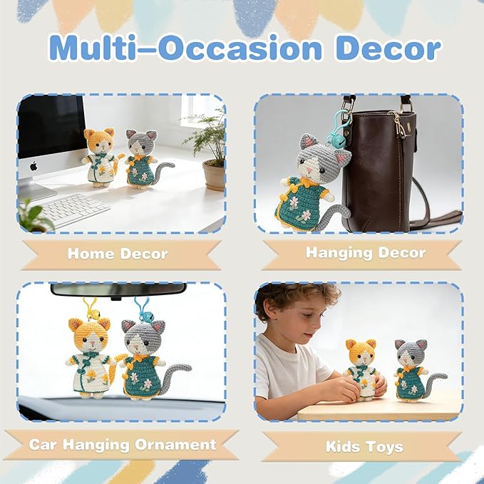 Youkali Crochet Kit for Beginners, Crochet Starter Kit with Step-by-Step Video Tutorials, Easy Beginner Crochet Kit for Adults, Crochet Animals Crafts Crochet Kits, Easy Knitting Kit. (Cat)