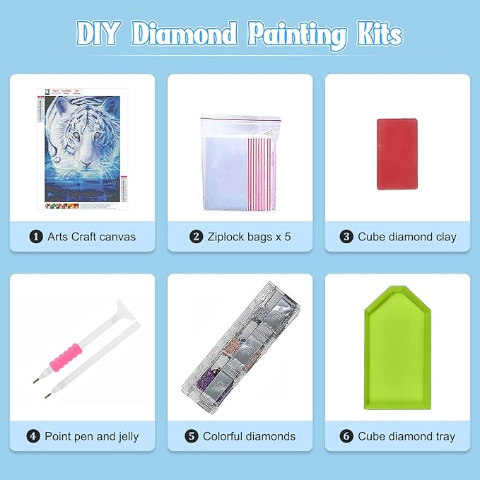 NAIMOER Tiger Diamond Art Kits for Adults, Full Drill 5d Diamond Art Animals Diamond Art Kits Gem Art Painting Rhinestone for Home Wall Art Decor 30x40 cm