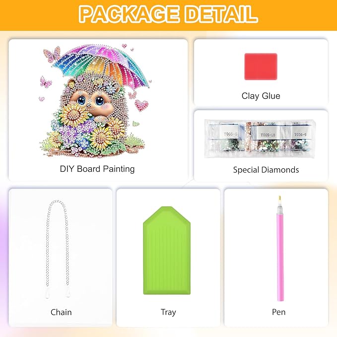 QENSPE Diamond Painting Art Hanging Kits for Adults, 5D Cute Hedgehog Special Shape Diamond Paingting Ornaments with Chain, DIY Sunflower Crystal Window Pendants for Home Wall Decor Gifts 8X8 inch