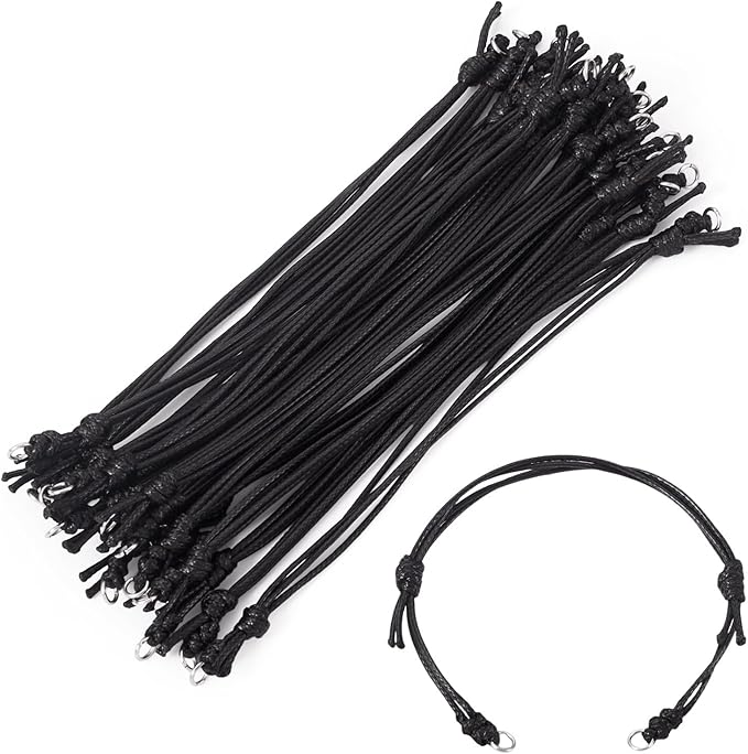 KISSITTY 20pcs Adjustable Bracelet Cords for Connector Charms Waxed Polyester Thread Cord Black Color Half Finished Bracelet for Friendship Bracelets Jewelry Making