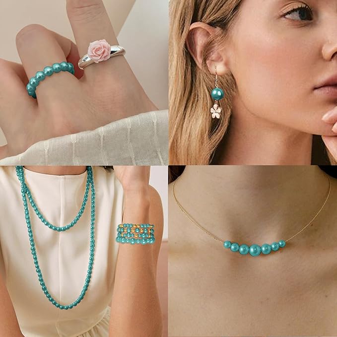 2116 PCS Pearl Beads for Bracelet Making Kit Gold Beads for Jewelry Making Kit Gold Small Spacer Bead Lake Blue Pearl Bead for Crafting Charms Necklace Earrings DIY Craft for Women Adult