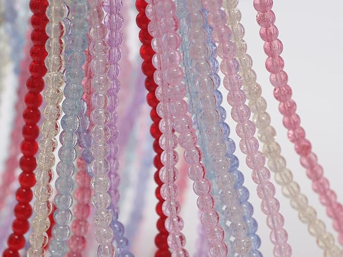 600pcs Assorted-Color 8mm Crackle Glass Beads-Handcrafted Round Lampwork Smooth Loose Beads for Bracelet & Adult Jewelry Making and Professional Crafting