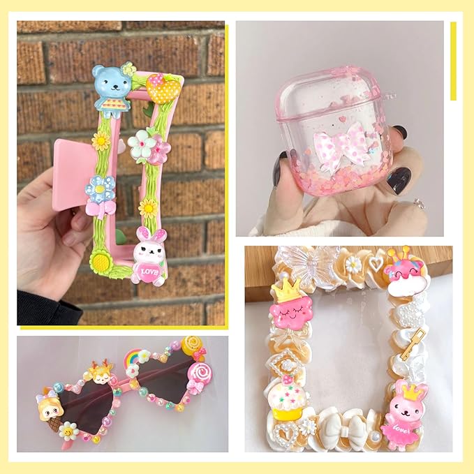 Junk Case Charms Kit, Junk Phone Case Charm, Flatback Cartoon Animal Lollipop Candy Strawberry Flower Cute Slime Charms for DIY Crafts, Scrapbooking, Jewelry Making-S5
