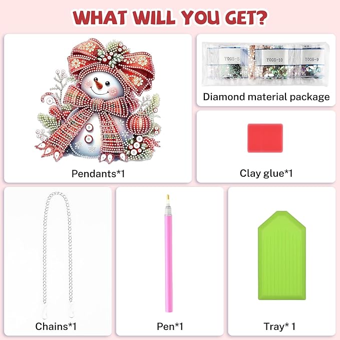 Bowetile Christmas Diamond Art Hanging Kits for Adults, Diamond Art Suncatchers Snowman, 5D Special Shape Diamond Painting Pendant Window Ornament Christmas Gifts for Home Door Wall Decor