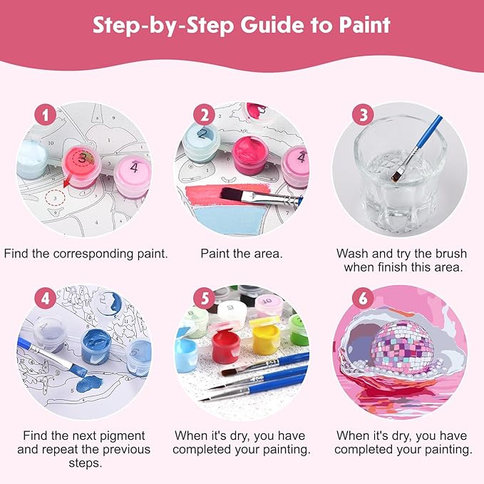 NEWENMO 4 Pack Paint by Numbers for Adults with Wooden Framed, Sparkling Funky Fruit, Paint by Number Kits on Canvas for Beginner, DIY Acrylic Oil Painting Kits for Home Decor 8x8 inch, Disco Ball
