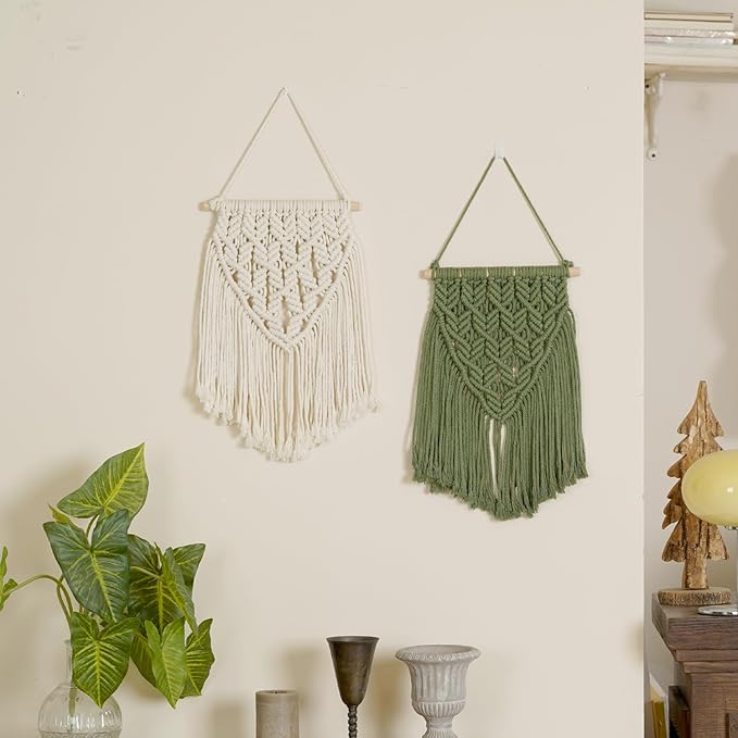 nashibowu small macrame wall hanging decor boho tapestry for bedroom living room dorm nursery and office, cute aesthetic wall art for small spaces for teen girls and home decor (green, 16 * 10 inch)