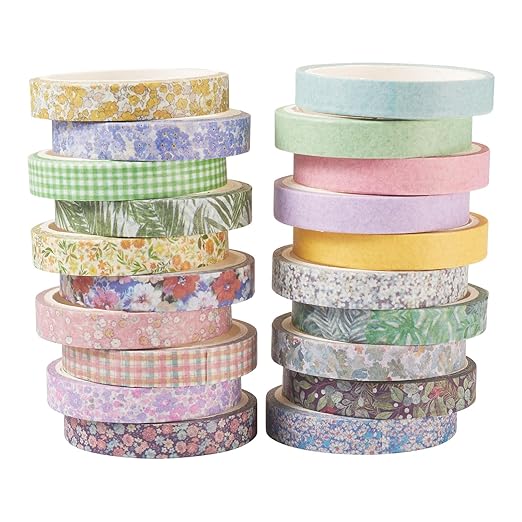 20 Rolls Vintage Flower Washi Tape Set, Rustic Floral Washy Paper Tape Decorative Tape 7mm Wide Assorted Masking Tape Decor Sticker for Scrapbooking Bullet Journal Planner Gift Wrapping DIY Crafts