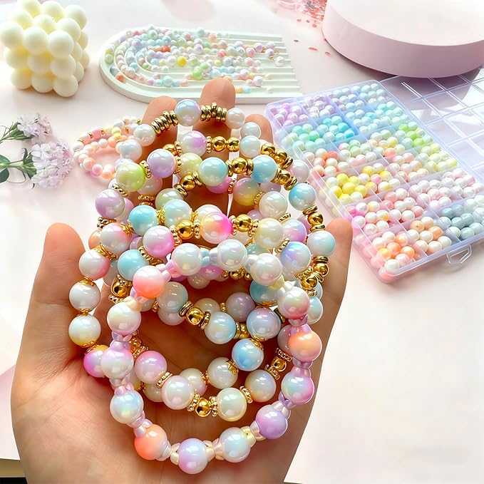 408Pcs 10mm Acrylic Round Beads for Jewelry Making, 24 Colors Pastel Two Tone Round Bead for Bracelets Making Kit Candy Color Plastic Bubble Gum Beads Pastel Loose Beads Bulk for DIY Necklace Crafts