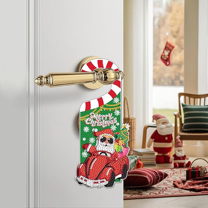 AiYuanzsh Diamond Painting Christmas Door Sign Pendant Kits for Door Decoration, Christmas Santa Claus 5D Crystal Rhinestones Diamond Art Hanging Door by Number Kits Hanging Home Decor Gift