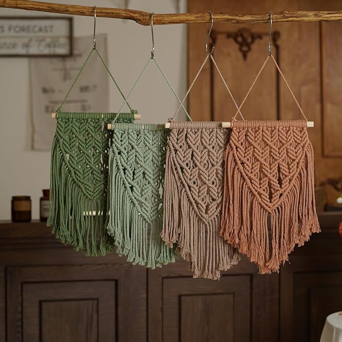 small macrame wall hanging decor boho tapestry for bedroom living room dorm nursery and office, cute aesthetic wall art for small spaces for teen girls and home decor (light green, 16*10 inch)