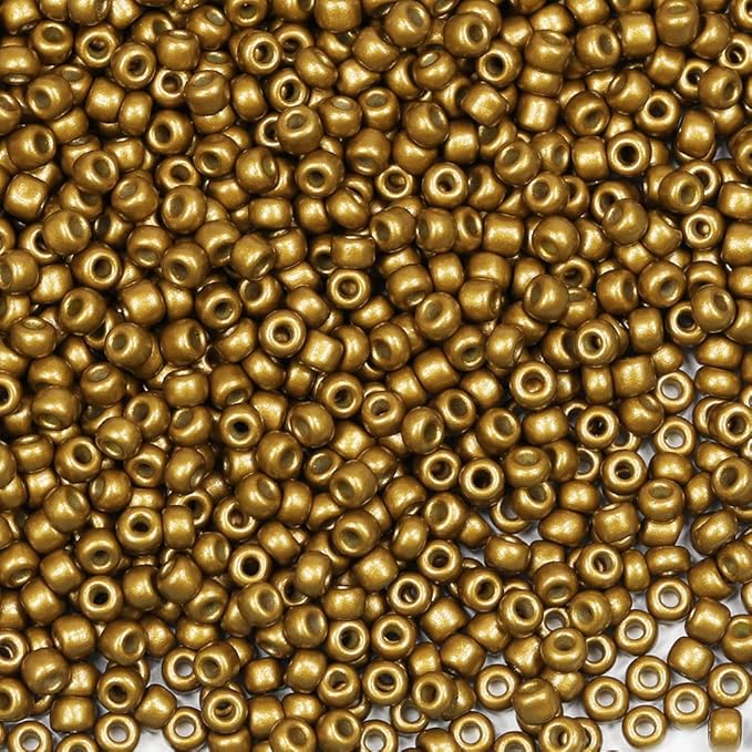 Bala&Fillic Size 3mm Seed Beads Matte Golden Color About 3600pcs /100grams in Bag 8/0 Glass Craft Seed Beads for Making Bracelet and Necklace (Matte Golden)