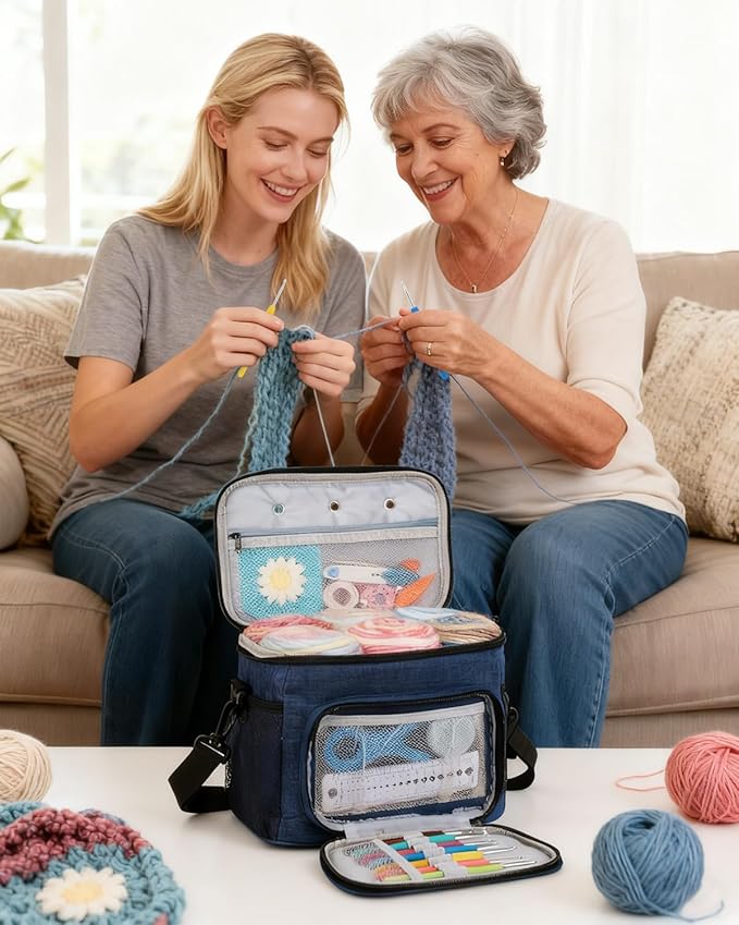 Aeelike Crochet Kit for Beginners, Complete Beginners Crochet Kit for Adults Including Two Tpyes of Crochet Hooks, 1693 Yards Yarn, Portable Yarn Bag, Instruction & Crocheting Accessories, Navy