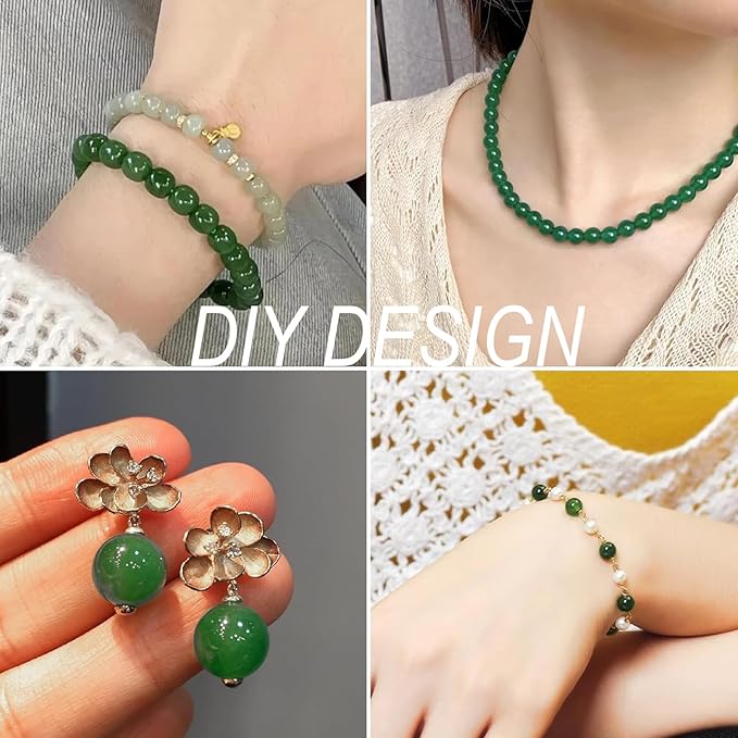 450pcs Glass Beads for Jewelry Making, 6/8mm Assorted Crystal Loose Beads, Green Series Round Spacer Bead Kit for Bracelet Necklace DIY Craft