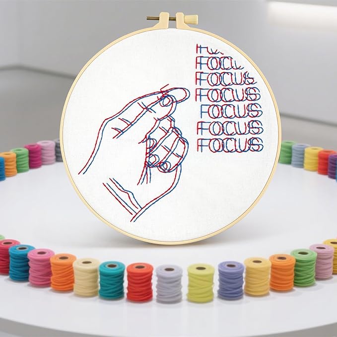 Crafmanoe Easy Hand Embroidery Kits for Beginners Adults, Focus Embroidery Starter Kits, Counted Cross Stitch Kits for Beginners Craft Kits for Adults Women, Embroidery Hoops, Thread & Video Tutorial