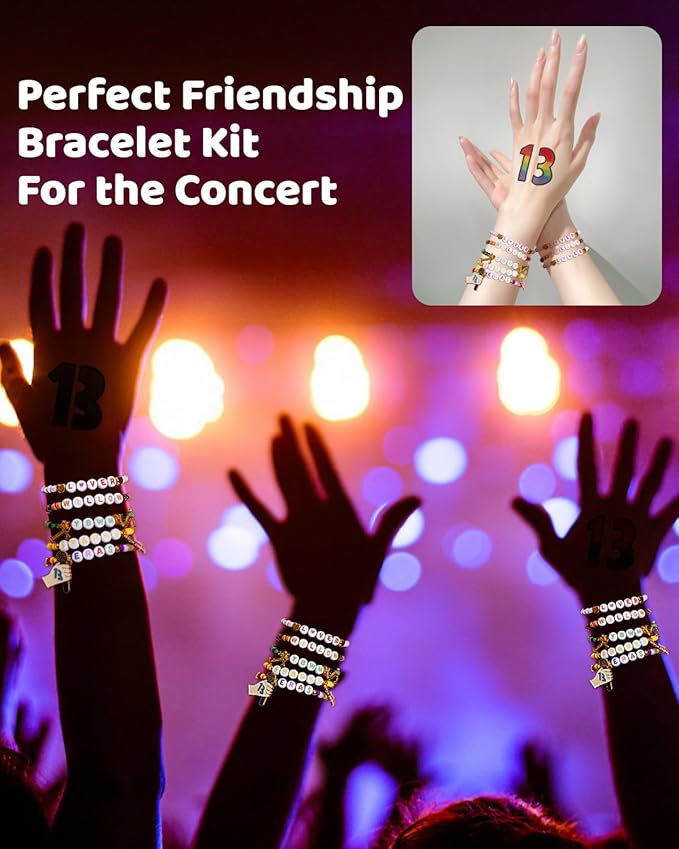 Goldwise Friendship Bracelet Kit for ERAS Tour, 30 Colors(Album Inspired) 4mm Glass Seed Beads for Jewelry Making, Letter Beads (A-Z) with Charms, 13" Tattoo Sticker, DIY Crafts for Gifts Birthday