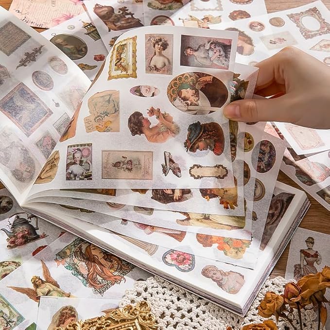 50 Sheets Victorian Journaling Stickers and Collage Paper, Ephemera Book for Junk Journals Supplies, Scrapbooking, 30 Sheets Pre-Cut Washi Stickers, 20 Decorative Background Papers