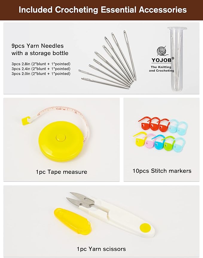 YOJOB Traditional 14 Sizes Crochet Hooks Kit, Super Smooth Crochet Needle for Beginners or Advanced (Coffee)