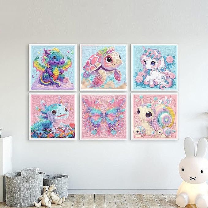 Tiwabb 6 Pack 5D Cartoon Diamond Art Kits for Kids Ages 8-12,Cute Animals Diamond Painting for Kids Beginners,Full Drill Gem Art for Kids DIY Crafts for Girls 8-12, for Home Wall Decor 7x7 Inch